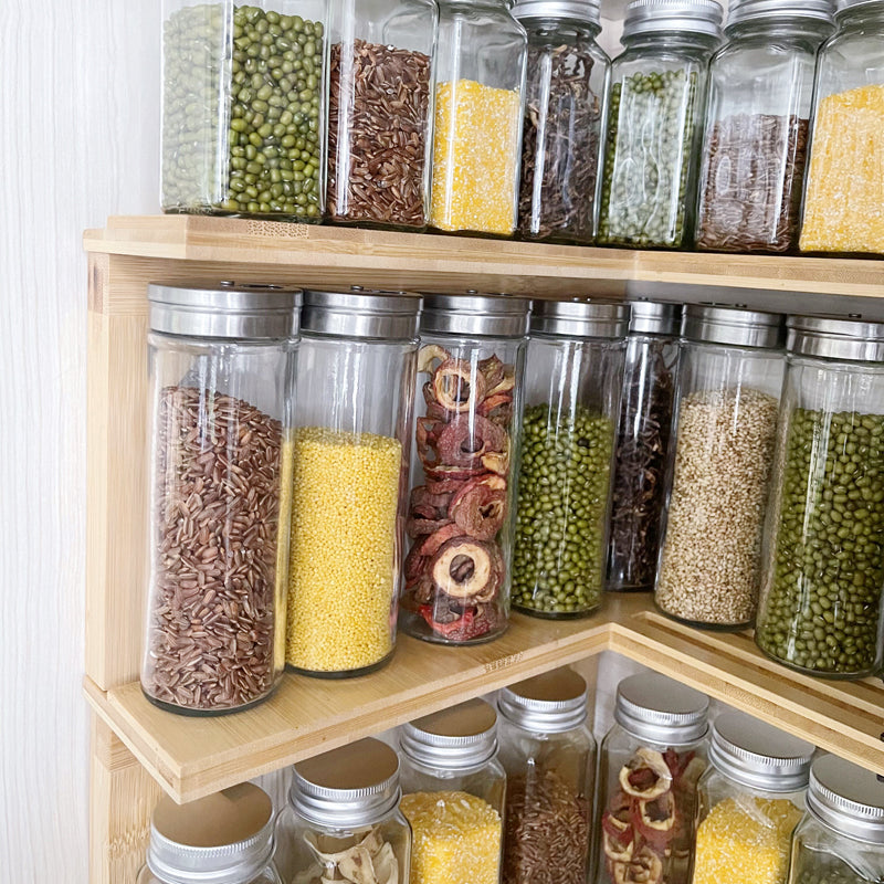 Sopewod Expandable & Stackable Storage Shelf Bamboo Spice Rack Corner Rack Organizer Spice Bottle Rack for Kitchen