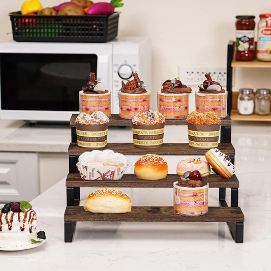 Sopewod Wooden Display Riser Stand, 4 Tier Counter Shelf for Perfume and Makeup Organizer Kitchen and Bathroom Countertop Shelf