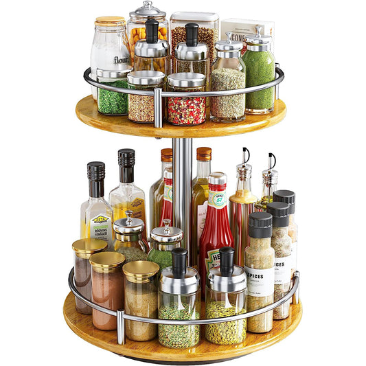 Wholesale kitchen countertop organizer 2 tier wood kitchen countertop turntable organizer for cabinet pantry