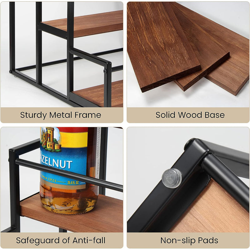 SOPEWOD 3 tier 12 bottles storage coffee syrup stand ironwood coffee syrup holder for coffee bar