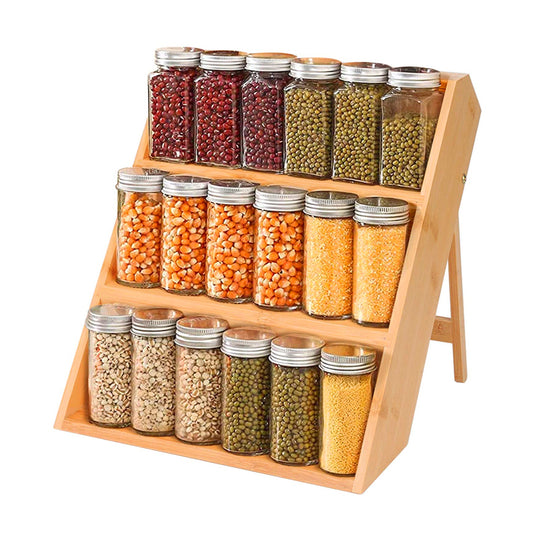 SOPEWOD Spice Rack Organizer for Cabinet ,Bamboo Spice Rack Organizer for Countertop 3-Tier Spice Shelf Versatile Seasoning Organizer Space Saving Wooden Spice Rack for Drawers (bamboo color)