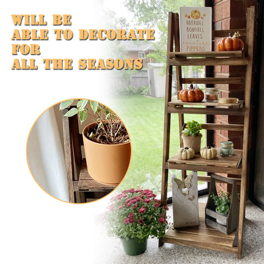 SOPEWOD Foldable Ladder Shelf,Plant Stand,Indoor Flower Pot Stand,Patio Rustic Wood Stand with Shelves,4 Tier Stand Outdoor Pot Rack