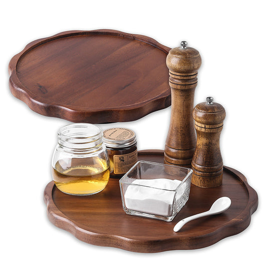 SOPEWOD Walnut Wood Lazy Susan, Solid Wooden Round Kitchen Turntable Rotating
