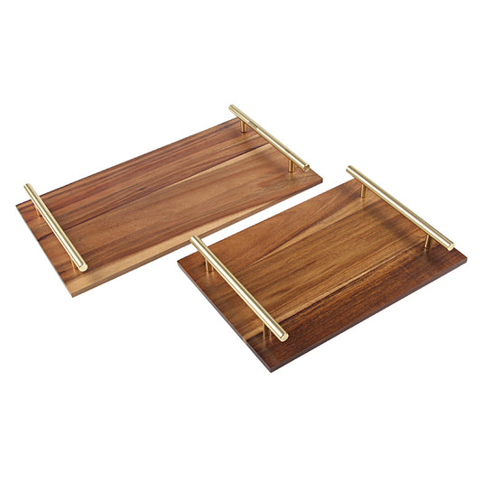 SOPEWOD Wood Nordic Metal Coffee Tray Household Rectangular Acacia Wooden Serving Tray With Metal Handle
