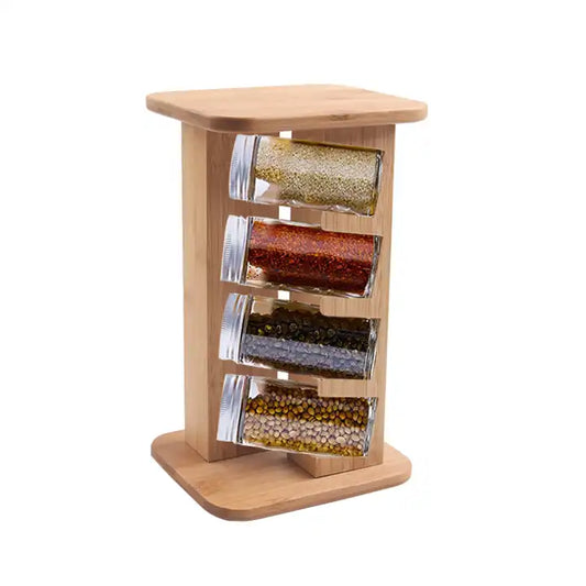 Bamboo Countertop Rotating Spice Rack Organizer Spice Rack Kitchen Storage Holders & Racks Customized Logo Multifunction Morden