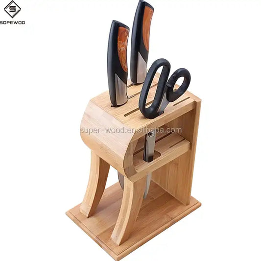 Bamboo Wood Kitchen Knife Block Stand Holder without Knife Blocks & Roll Bags Kitchen Organizer Wooden Menu Holder Sustainable