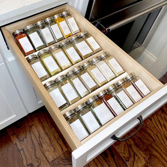 SOPEWOD Clear Acrylic Spice Drawer Organizer, 4 Tier Seasoning Jars Drawers Insert, Kitchen Spice Rack Tray for Drawer/Countertop