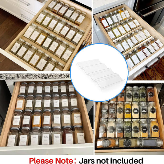 SOPEWOD Clear Acrylic Spice Drawer Organizer, 4 Tier Seasoning Jars Drawers Insert, Kitchen Spice Rack Tray for Drawer/Countertop