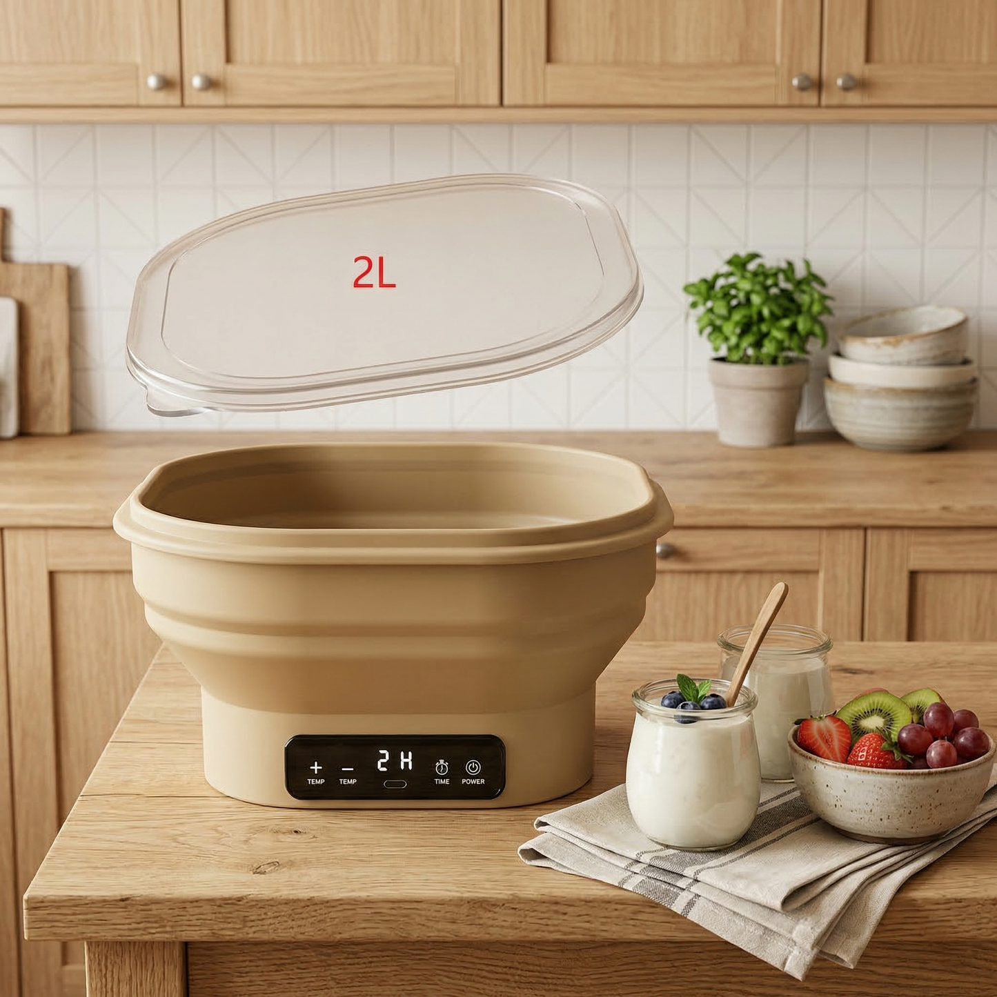2L Foldable Fermentation Bowl with Precise Temperature Control (25–50°C), Portable Multi-Function for Home Use