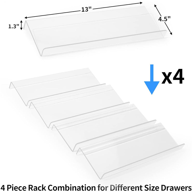 SOPEWOD Clear Acrylic Spice Drawer Organizer, 4 Tier Seasoning Jars Drawers Insert, Kitchen Spice Rack Tray for Drawer/Countertop