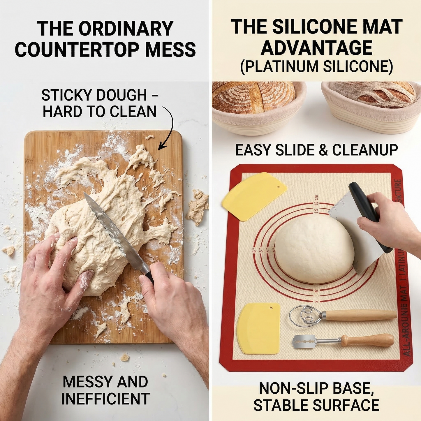 European Bread Proofing Basket Set, Home Baking Tools Kit with Bread Lame and Shaping Mat