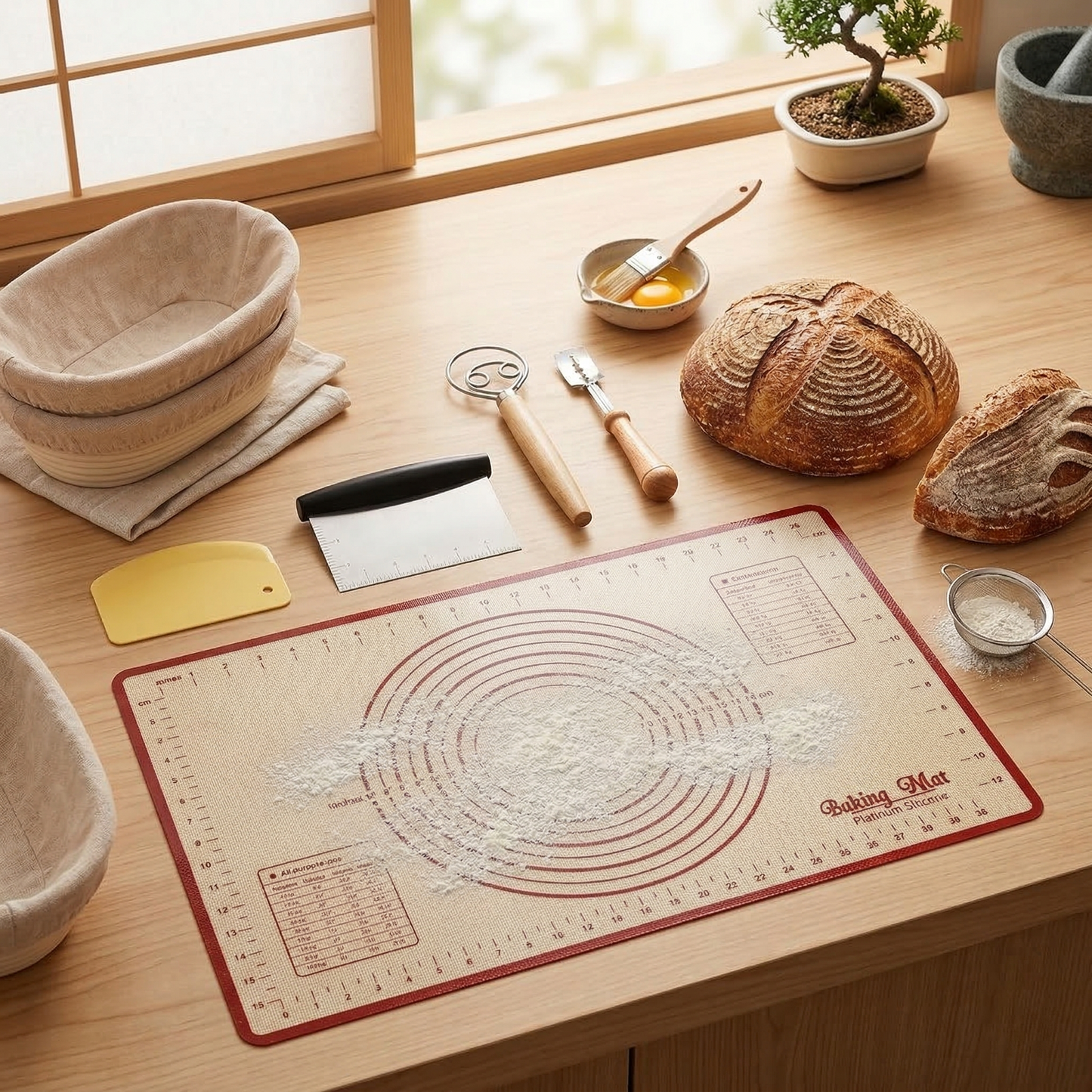 European Bread Proofing Basket Set, Home Baking Tools Kit with Bread Lame and Shaping Mat