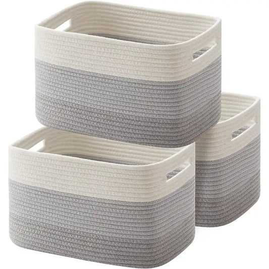 High quality pack of 3 storage basket woven cotton rope baskets for toys storage