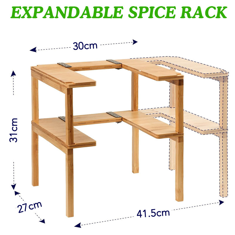 Sopewod Expandable & Stackable Storage Shelf Bamboo Spice Rack Corner Rack Organizer Spice Bottle Rack for Kitchen