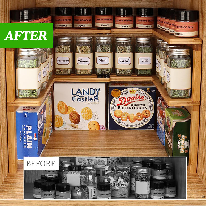 Sopewod Expandable & Stackable Storage Shelf Bamboo Spice Rack Corner Rack Organizer Spice Bottle Rack for Kitchen