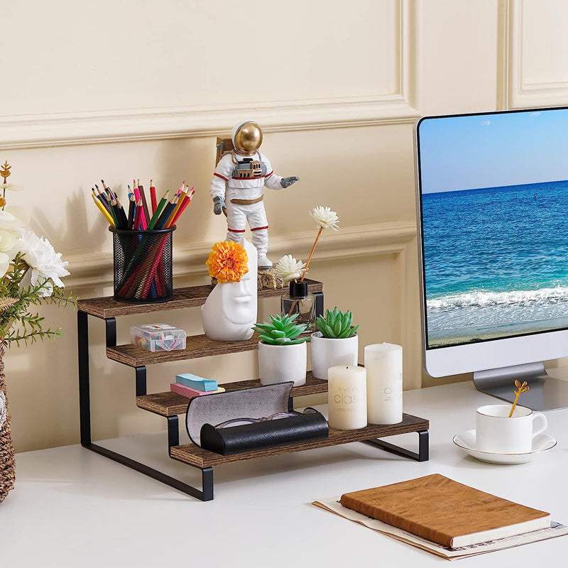 Sopewod Wooden Display Riser Stand, 4 Tier Counter Shelf for Perfume and Makeup Organizer Kitchen and Bathroom Countertop Shelf