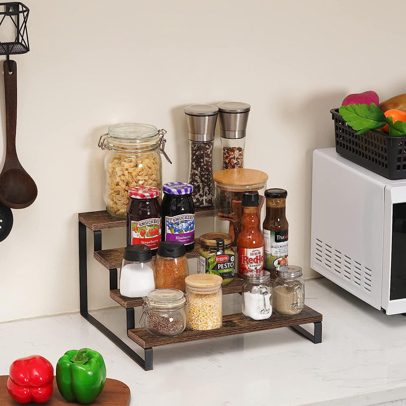 Sopewod Wooden Display Riser Stand, 4 Tier Counter Shelf for Perfume and Makeup Organizer Kitchen and Bathroom Countertop Shelf