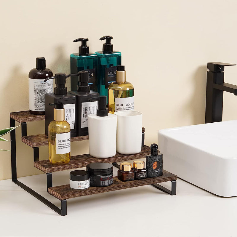 Sopewod Wooden Display Riser Stand, 4 Tier Counter Shelf for Perfume and Makeup Organizer Kitchen and Bathroom Countertop Shelf