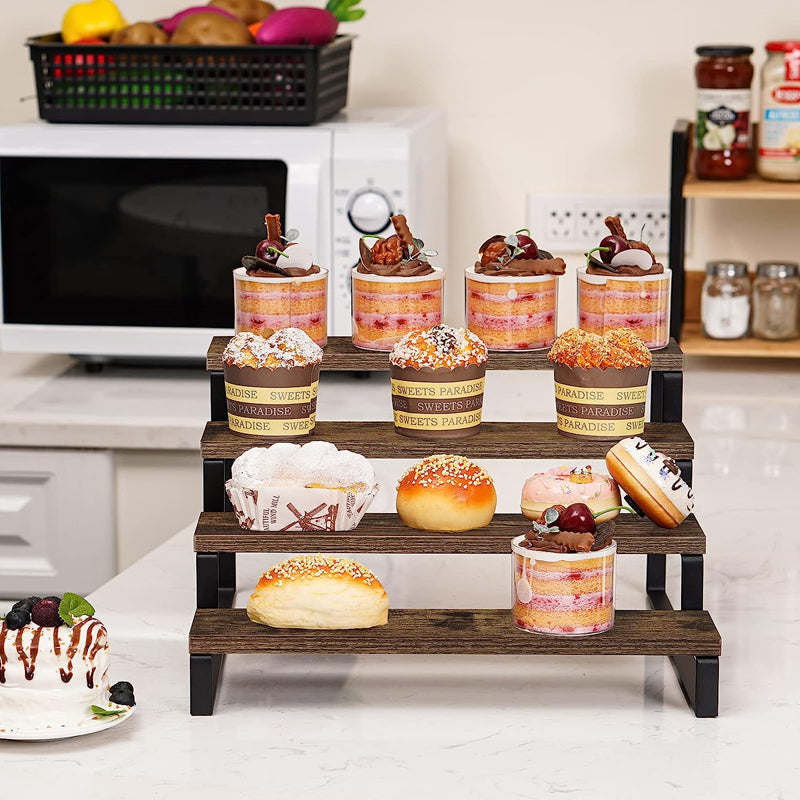 Sopewod Wooden Display Riser Stand, 4 Tier Counter Shelf for Perfume and Makeup Organizer Kitchen and Bathroom Countertop Shelf