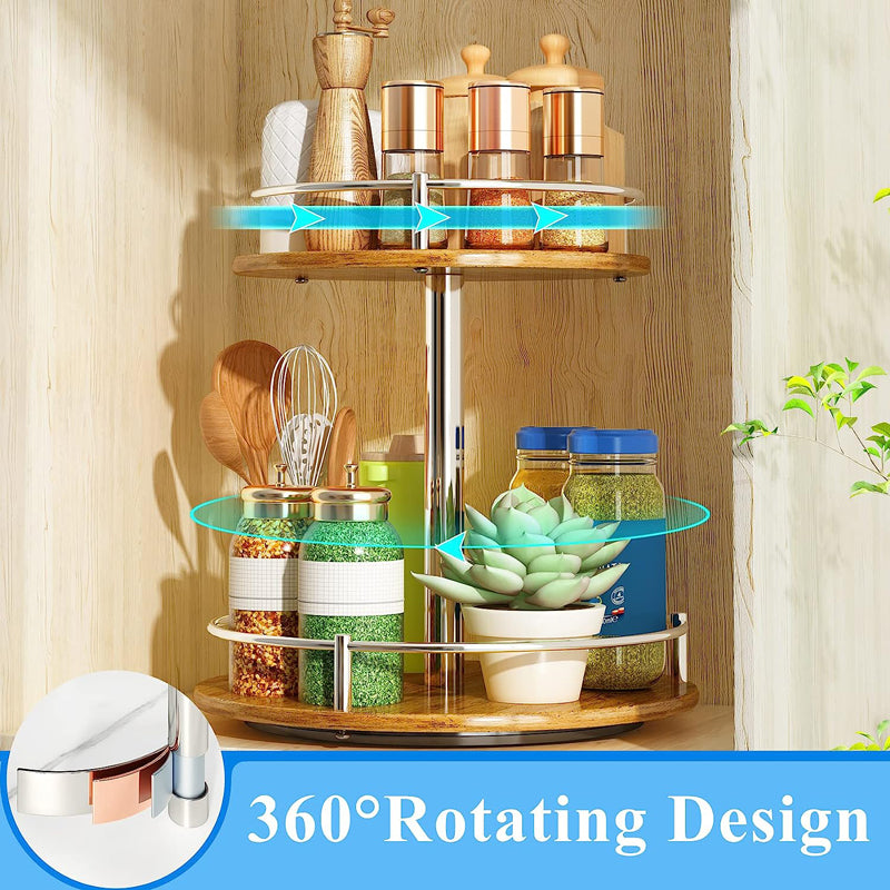 Wholesale kitchen countertop organizer 2 tier wood kitchen countertop turntable organizer for cabinet pantry