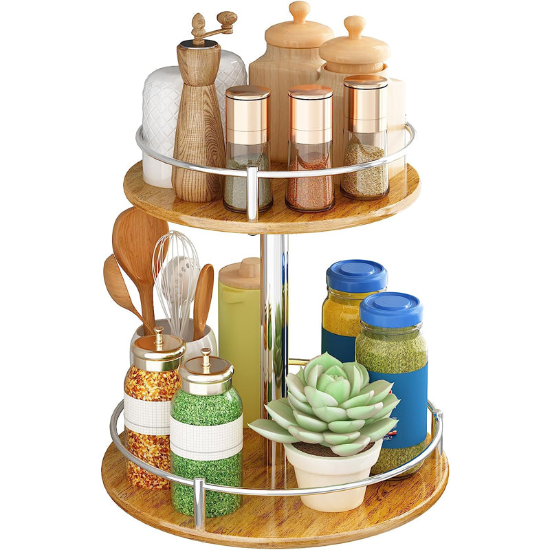 Wholesale kitchen countertop organizer 2 tier wood kitchen countertop turntable organizer for cabinet pantry