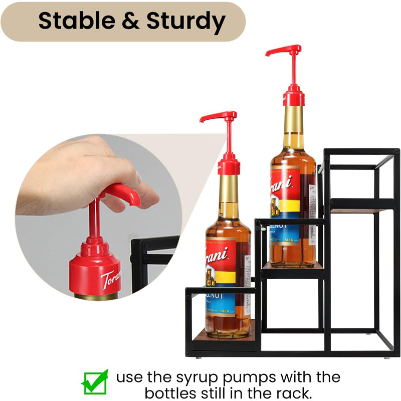SOPEWOD 3 tier 12 bottles storage coffee syrup stand ironwood coffee syrup holder for coffee bar