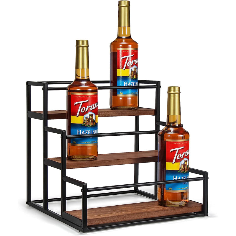 SOPEWOD 3 tier 12 bottles storage coffee syrup stand ironwood coffee syrup holder for coffee bar