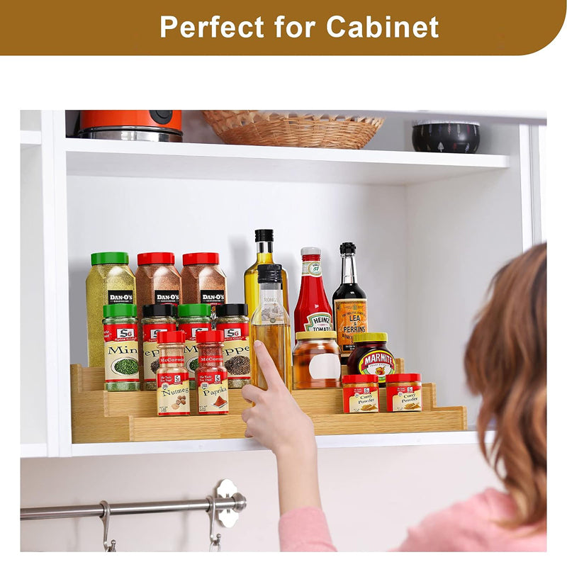 Wholesale 3 tier bottle jars rack holder expandable bamboo spice rack storage organizer for kitchen cabinet