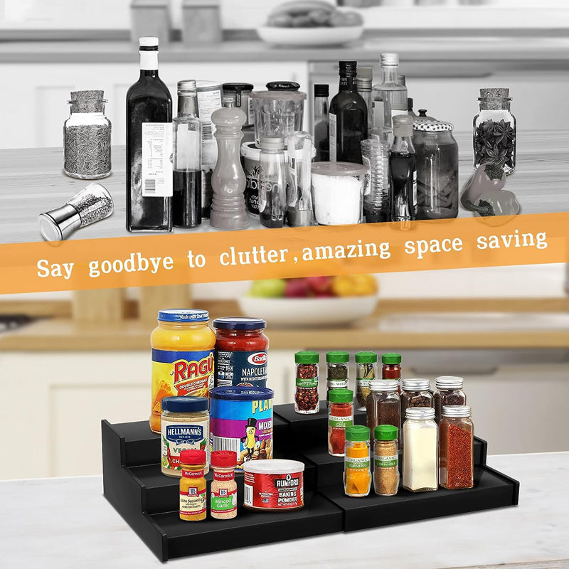 Natural bamboo adjustable storage spice rack organizer holder display 3 tier spice rack