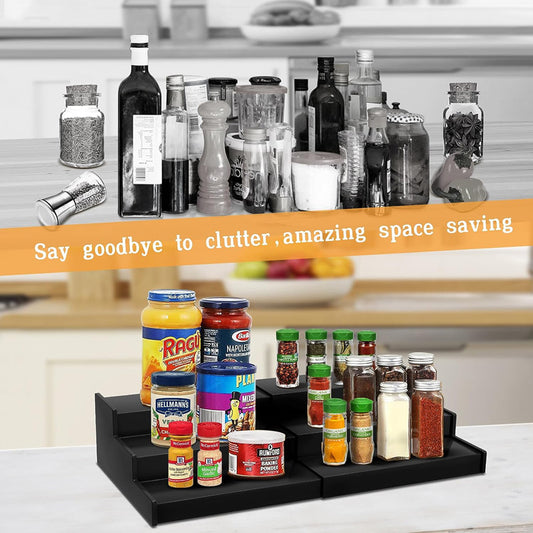 Natural bamboo adjustable storage spice rack organizer holder display 3 tier spice rack