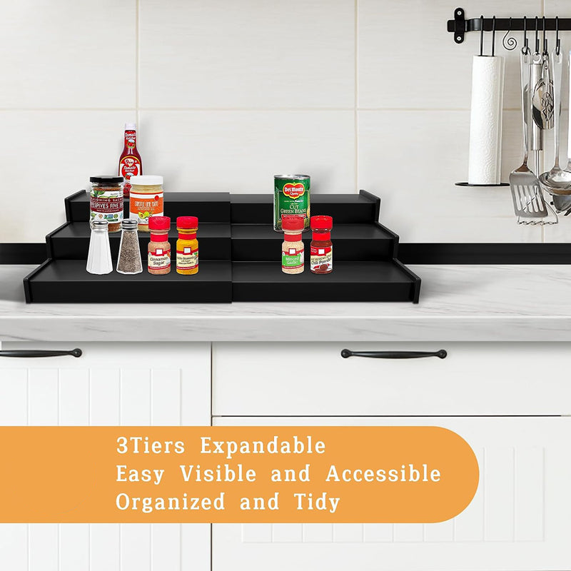 Natural bamboo adjustable storage spice rack organizer holder display 3 tier spice rack