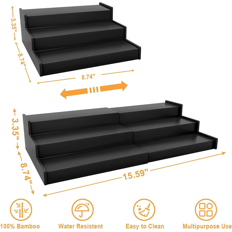 Natural bamboo adjustable storage spice rack organizer holder display 3 tier spice rack
