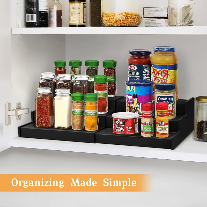 Natural bamboo adjustable storage spice rack organizer holder display 3 tier spice rack