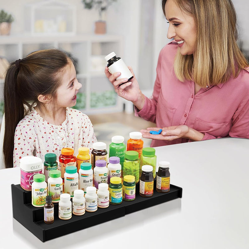 Natural bamboo adjustable storage spice rack organizer holder display 3 tier spice rack