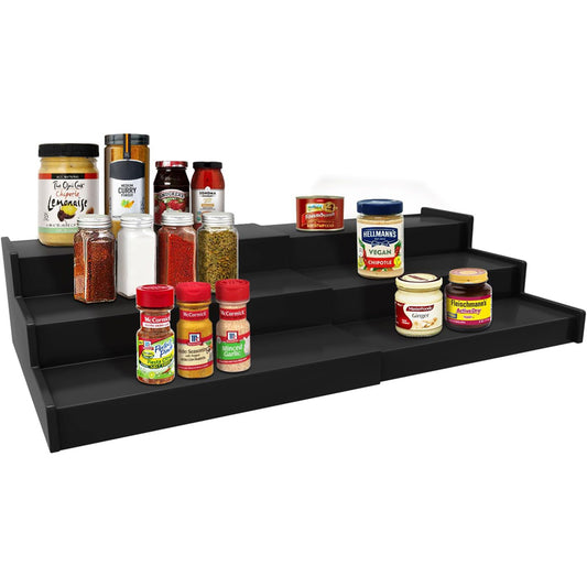 Natural bamboo adjustable storage spice rack organizer holder display 3 tier spice rack