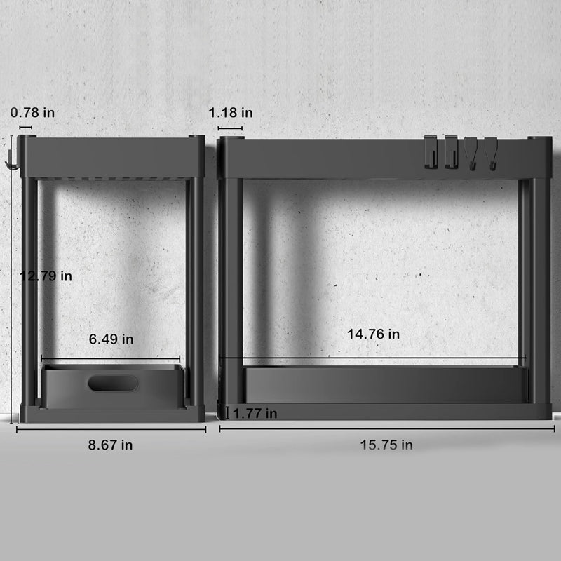 SOPEWOD 2PC Under Sink Organizer Rack 2 Tier Under Sliding Cabinet Basket Organizer Drawer with 4 Hooks, Multi-purpose Under Sink Storage for Bathroom Kitchen Desktop