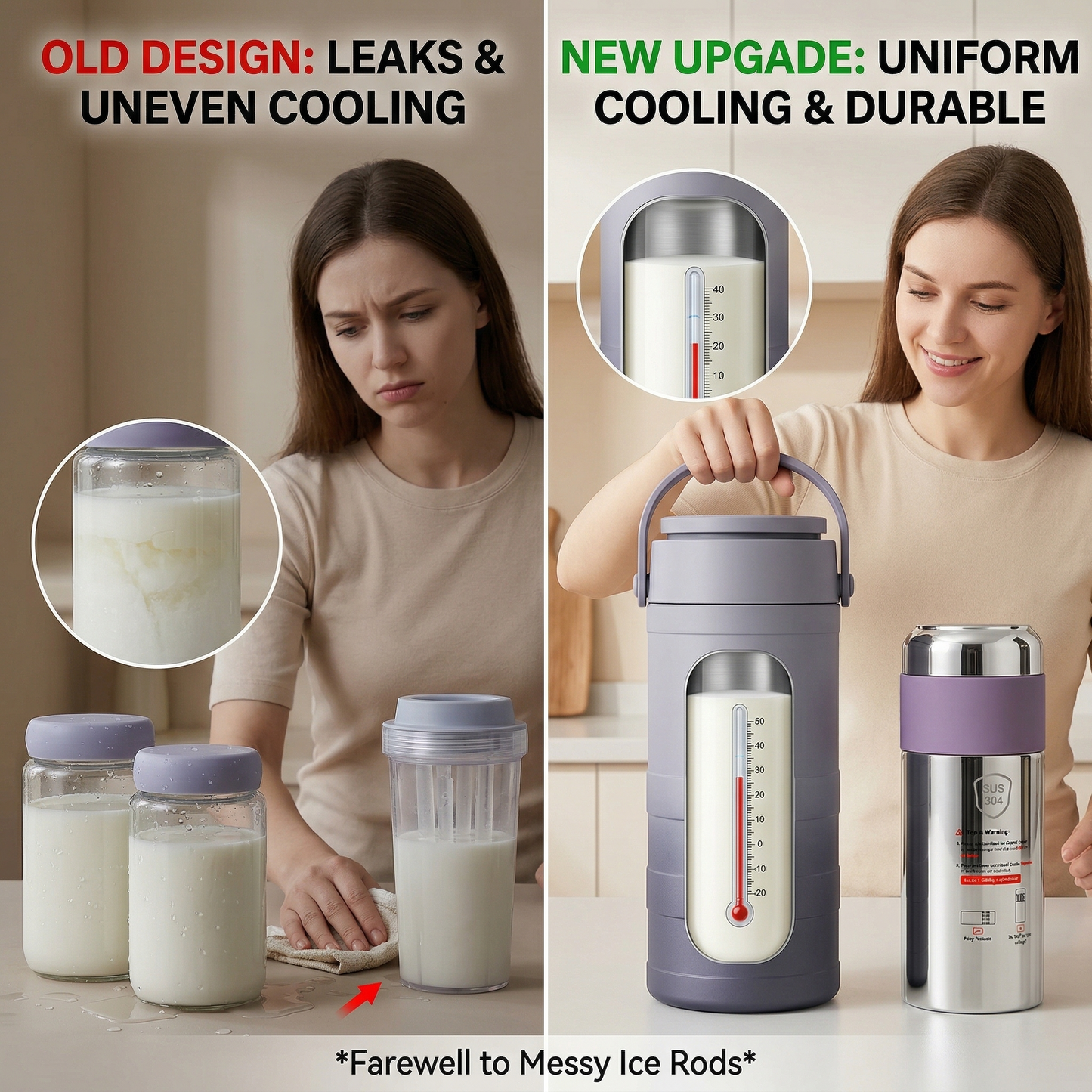 Upgraded 2nd-Gen Breast Milk Chilling Cup with Seamless Stainless Steel Inner Liner — No More Ice Crystal Sticks