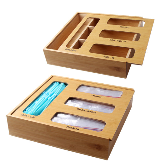 SOPEWOD Bag Storage Organizer for Kitchen Drawer, Bamboo Organizer, Compatible with Gallon, Quart, Sandwich and Snack Variety Sizes Bag