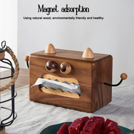 SOPEWOD Home luxury walnut wood little monster tissue case decorative tissue box holder