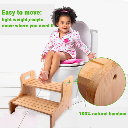 SOPEWOD Bamboo 2 Step Stool with Non-Slip Step Treads and 2 Cutout Handles