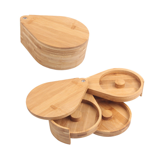 3-Tier Bamboo Salt Spice Box Swivel Lid for Seasoning, Pepper Holder Box with Lid